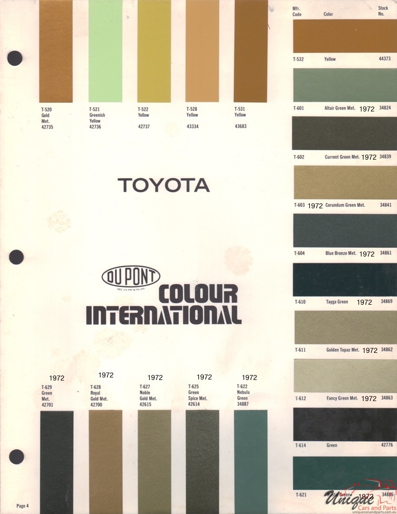 1972 Toyota International Paint Charts DuPont 4
